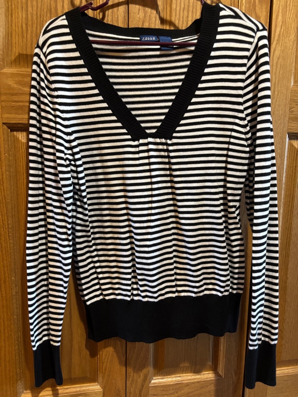 Falls Creek Black and White Striped V-Neck Sweater